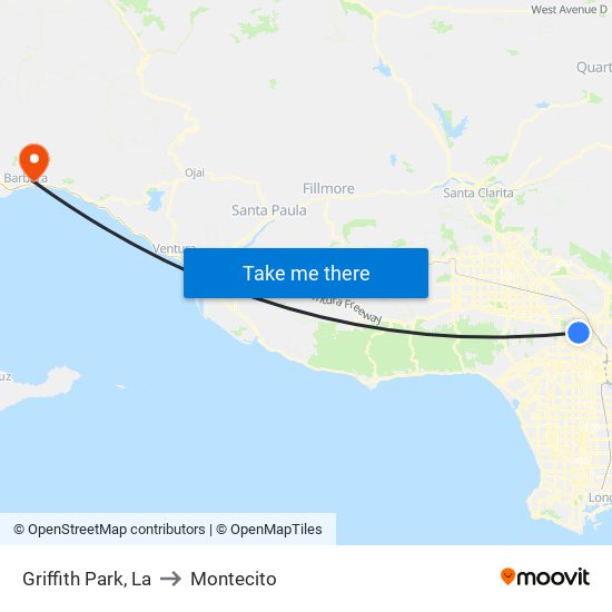 Griffith Park, La to Montecito map