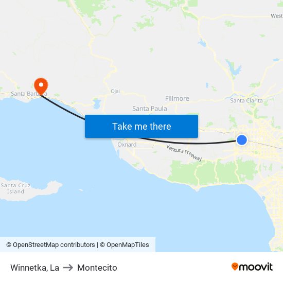 Winnetka, La to Montecito map