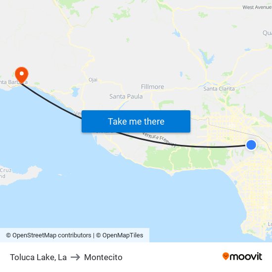 Toluca Lake, La to Montecito map