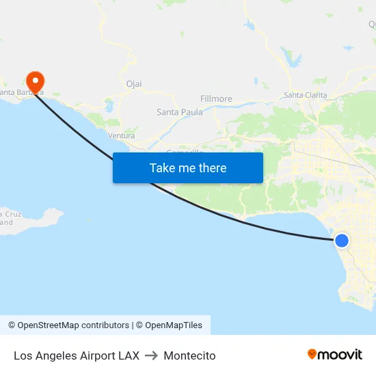 Los Angeles Airport LAX to Montecito map
