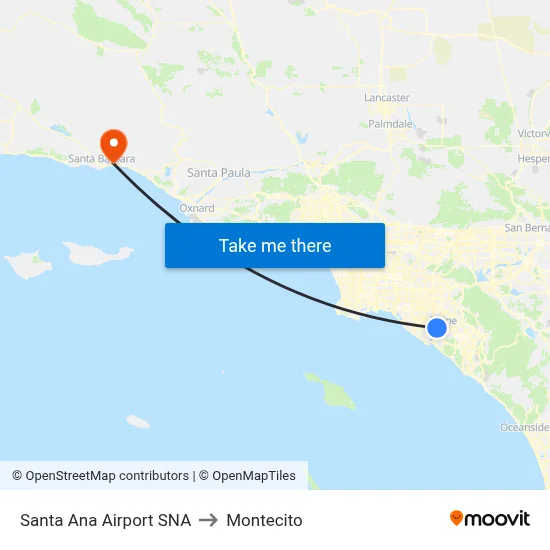 Santa Ana Airport SNA to Montecito map