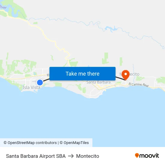 Santa Barbara Airport SBA to Montecito map