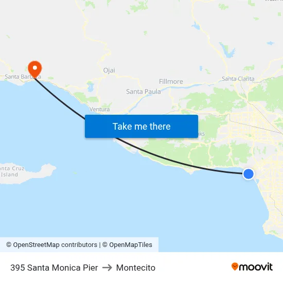 395 Santa Monica Pier to Montecito map