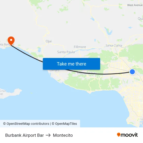 Burbank Airport Bar to Montecito map