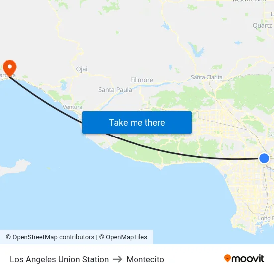 Los Angeles Union Station to Montecito map