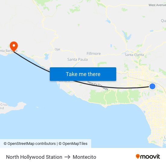 North Hollywood Station to Montecito map