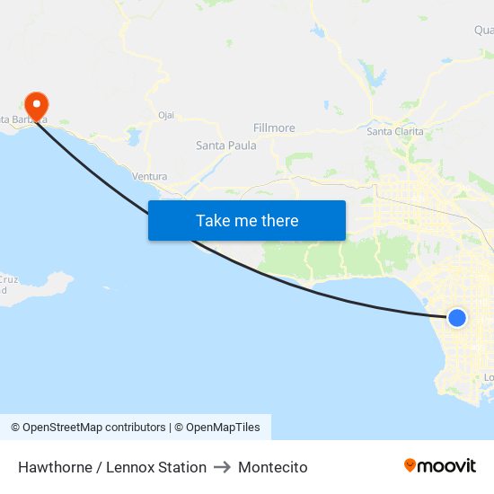 Hawthorne / Lennox Station to Montecito map