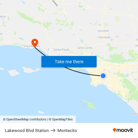 Lakewood Blvd Station to Montecito map