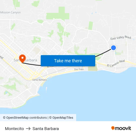 Montecito to Santa Barbara map