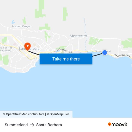 Summerland to Santa Barbara map