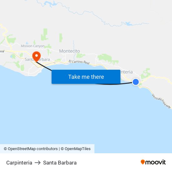 Carpinteria to Santa Barbara map