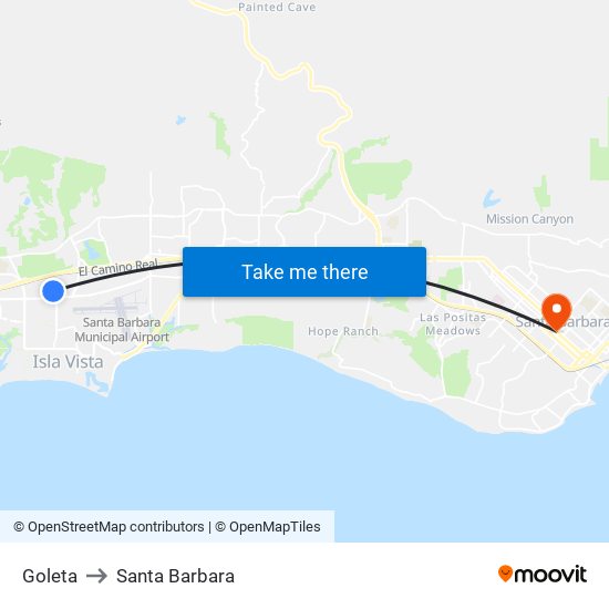Goleta to Santa Barbara map