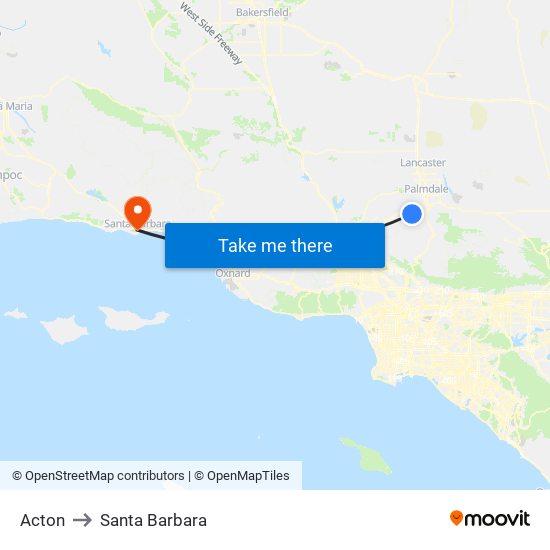 Acton to Santa Barbara map