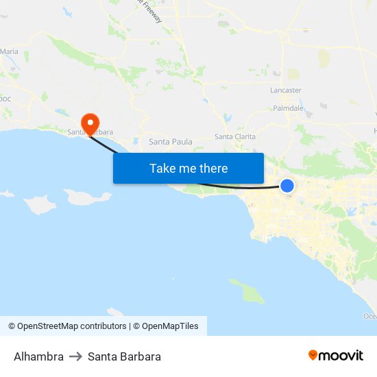 Alhambra to Santa Barbara map