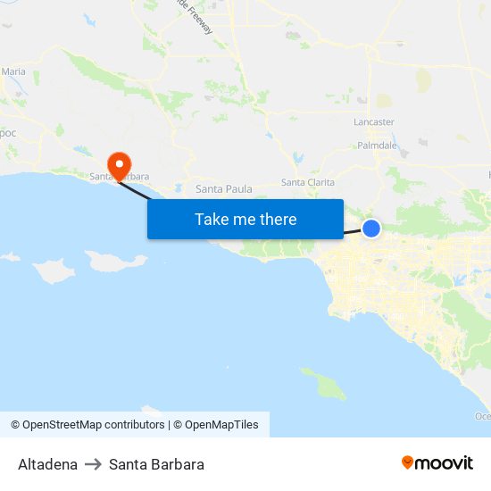 Altadena to Santa Barbara map