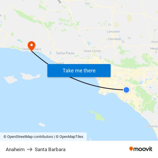 Anaheim to Santa Barbara map