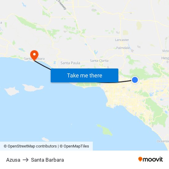 Azusa to Santa Barbara map