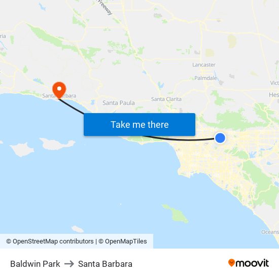 Baldwin Park to Santa Barbara map