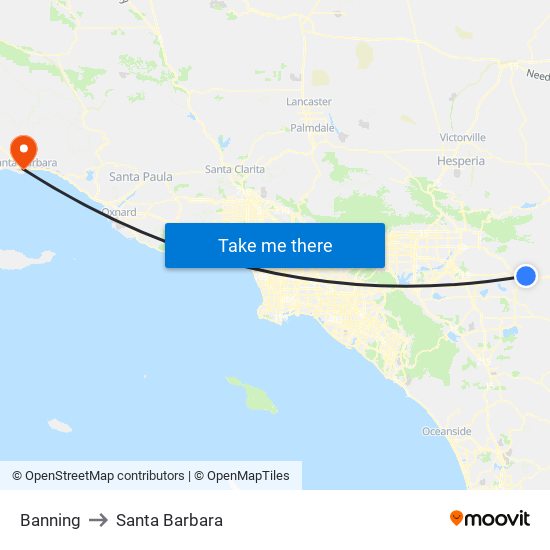 Banning to Santa Barbara map