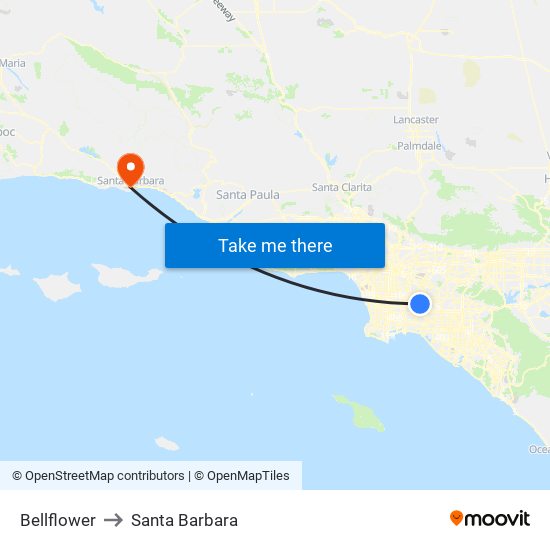 Bellflower to Santa Barbara map