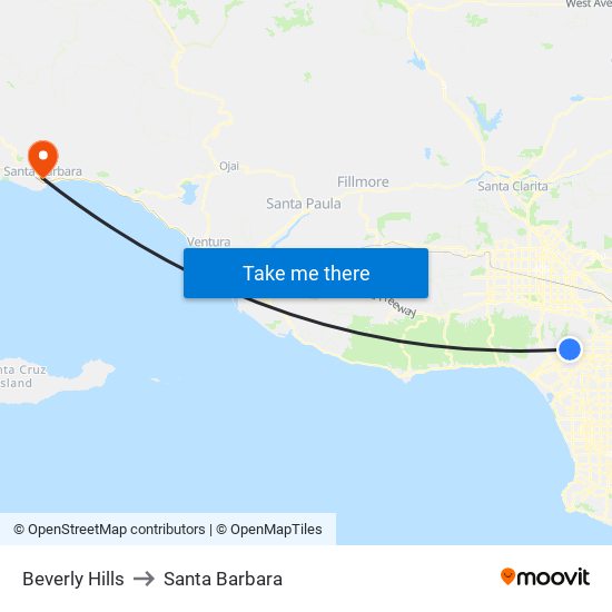 Beverly Hills to Santa Barbara map