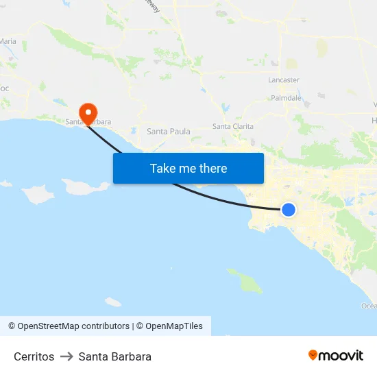 Cerritos to Santa Barbara map
