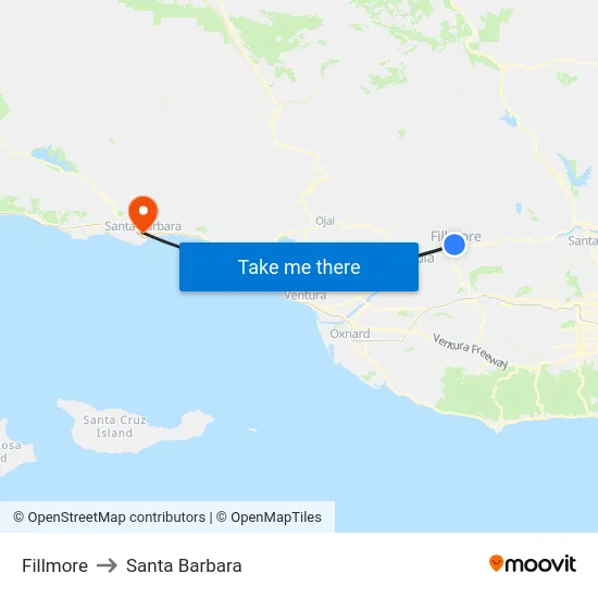Fillmore to Santa Barbara map