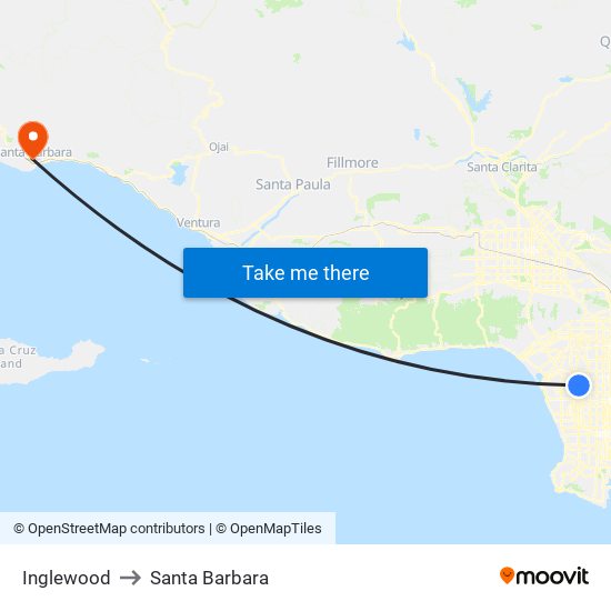 Inglewood to Santa Barbara map