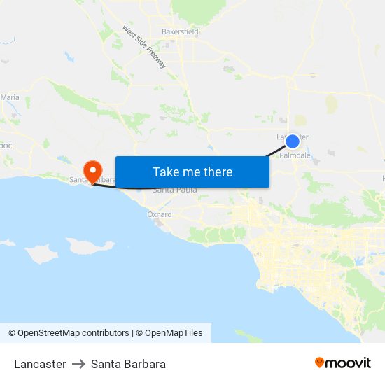 Lancaster to Santa Barbara map