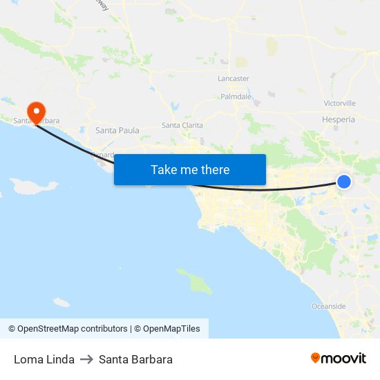 Loma Linda to Santa Barbara map