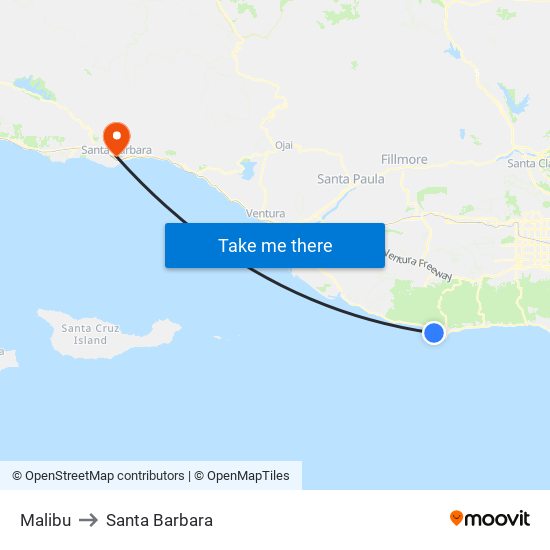 Malibu to Santa Barbara map