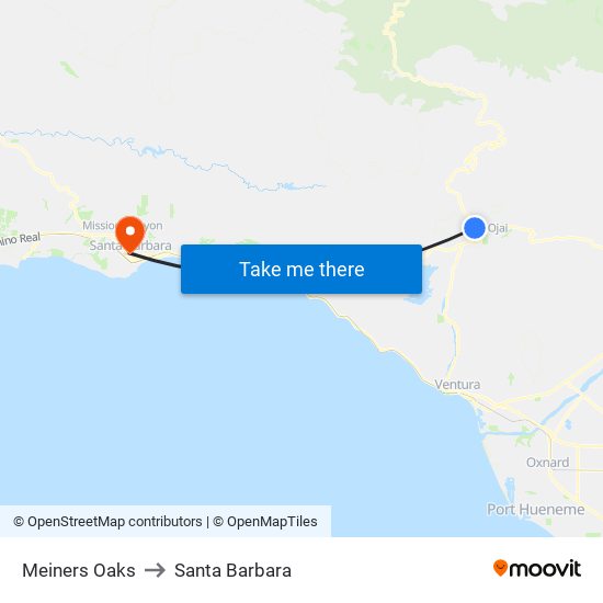 Meiners Oaks to Santa Barbara map