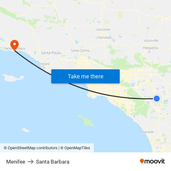 Menifee to Santa Barbara map