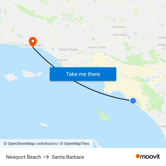 Newport Beach to Santa Barbara map