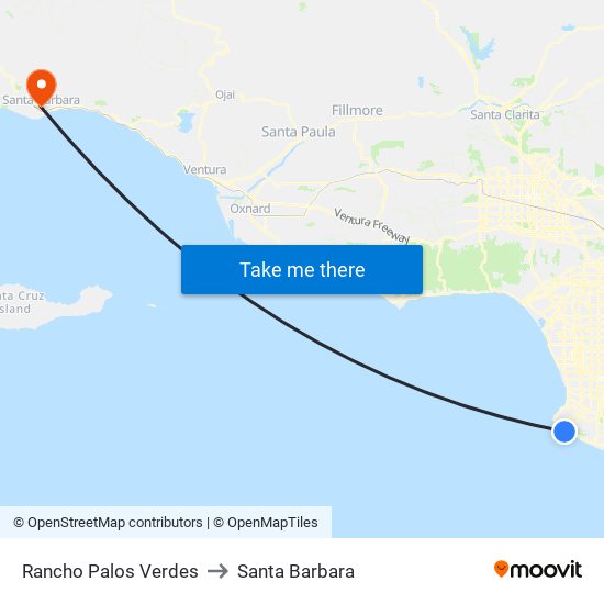 Rancho Palos Verdes to Santa Barbara map