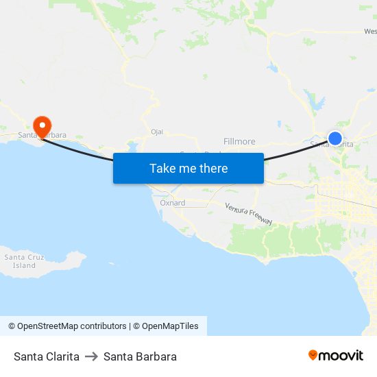 Santa Clarita to Santa Barbara map