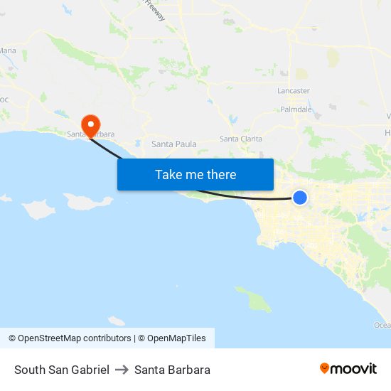 South San Gabriel to Santa Barbara map