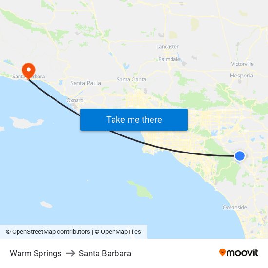 Warm Springs to Santa Barbara map