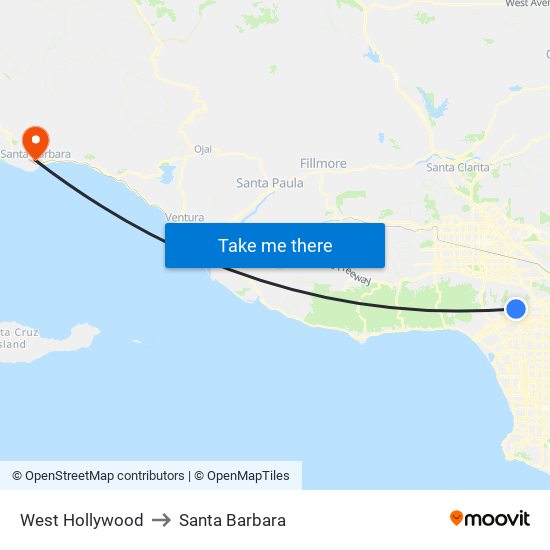 West Hollywood to Santa Barbara map