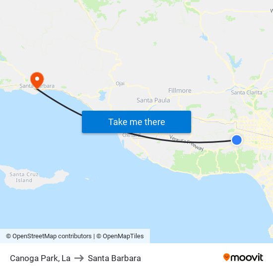 Canoga Park, La to Santa Barbara map