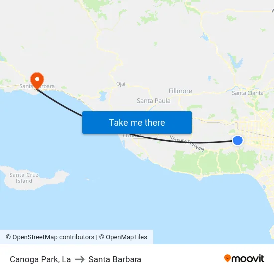 Canoga Park to Santa Barbara map