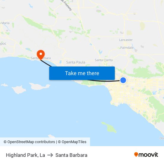 Highland Park, La to Santa Barbara map