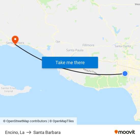 Encino, La to Santa Barbara map