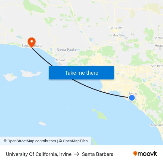 University Of California, Irvine to Santa Barbara map