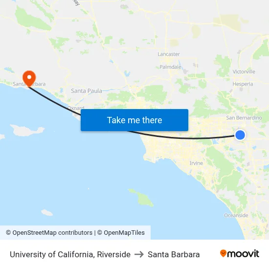 University of California, Riverside to Santa Barbara map