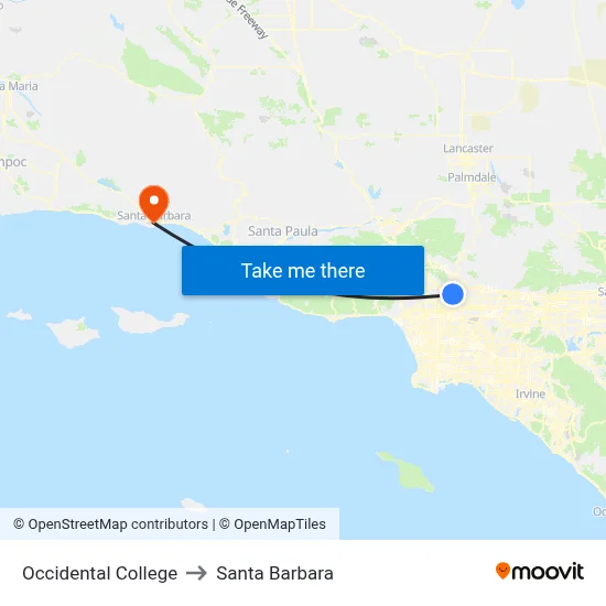 Occidental College to Santa Barbara map