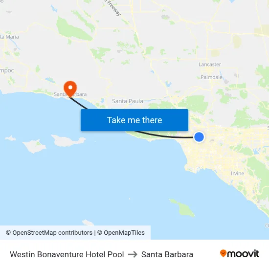 Westin Bonaventure Hotel Pool to Santa Barbara map