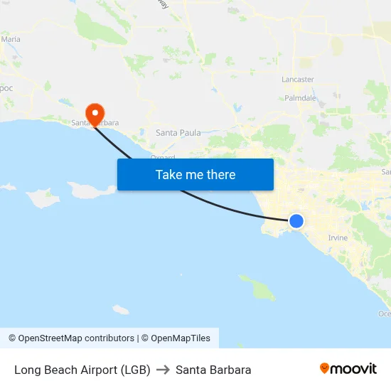 Long Beach Airport (LGB) to Santa Barbara map