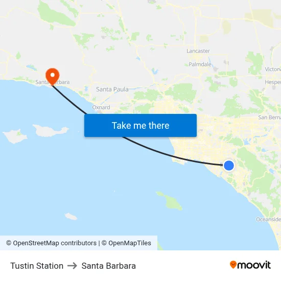 Tustin Station to Santa Barbara map