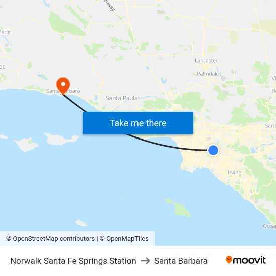 Norwalk Santa Fe Springs Station to Santa Barbara map